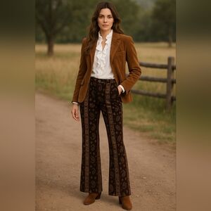 Work Order Brown Paisley Velvet Pants Size 6